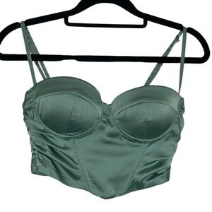 Oh Polly Women's SHINE ON RUCHED SATIN BUSTIER CROP TOP IN TEAL Corset Top Sz 2